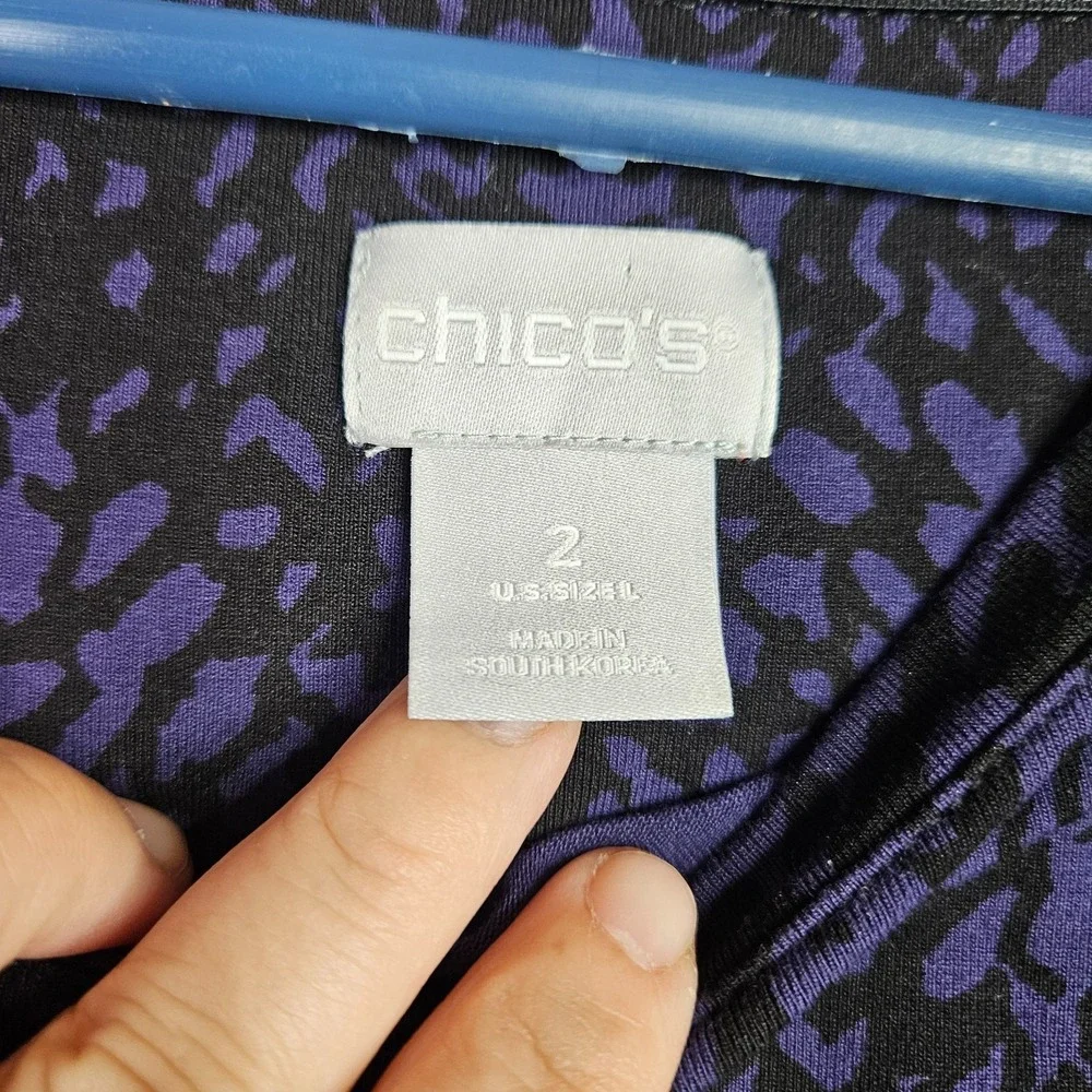 Chico's Women's US Size L Purple Black Geometric Printed Long Sleeve Shirt